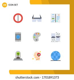 9 Universal Flat Color Signs Symbols of education; arrow; postcard; down; mobile Editable Vector Design Elements