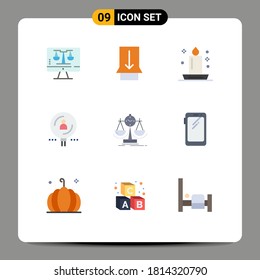 9 Universal Flat Color Signs Symbols of balanced; professional; candlelight; magnifier; find Editable Vector Design Elements