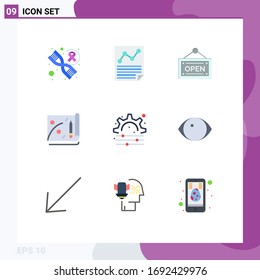 9 Universal Flat Colors Set for Web and Mobile Applications eye; process; open; creative; file Editable Vector Design Elements