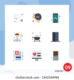 9 Universal Flat Colors Set for Web and Mobile Applications biology; food; app download; bbq; stethoscope Editable Vector Design Elements
