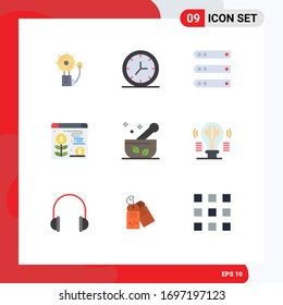 9 Universal Flat Colors Set for Web and Mobile Applications medical; plant; database; dollar; server Editable Vector Design Elements