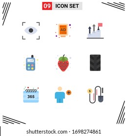9 Universal Flat Colors Set for Web and Mobile Applications tires; healthy food; growth; diet food; radio Editable Vector Design Elements