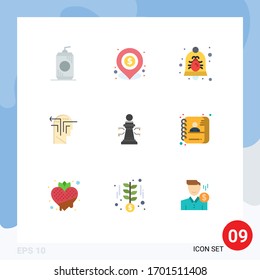 9 Universal Flat Colors Set for Web and Mobile Applications head; thinking; location; strategy; notification Editable Vector Design Elements
