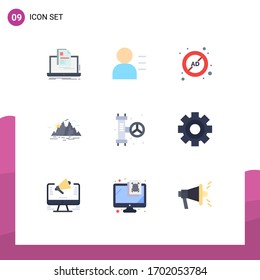 9 universelle Flachfarben für das Wasser für Web- und Mobile-Anwendungen; Landschaft; ad; Hügel; Design-Elemente für bearbeitbare Vektorillustrationen