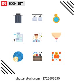 9 Universal Flat Colors Set für Web- und Mobile-Anwendungen Arzt; Grundbesitz chemisch, real; Konstruktionselemente für Vector