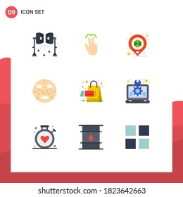 9 Universal Flat Colors Set for Web and Mobile Applications mask; cosmetics; touch; beauty; location Editable Vector Design Elements