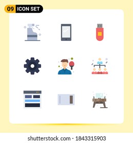9 Universal Flat Colors Set for Web and Mobile Applications boy; multimedia; smart phone; media player; gear Editable Vector Design Elements