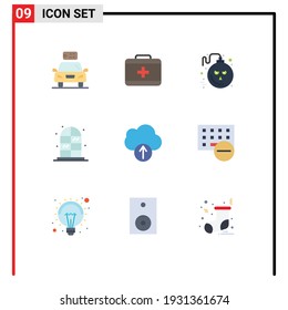 9 Colores planos universales configurados para la carga de aplicaciones Web y móviles; nube; bombardeo; gabinete; Elementos de diseño de vectores editables para el hogar