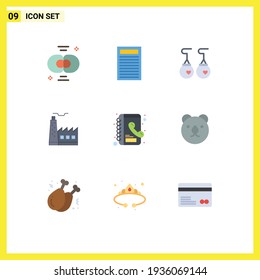 9 Universal Flat Colors Set for Web and Mobile Applications contacts; industrey; earrings; construction; building Editable Vector Design Elements