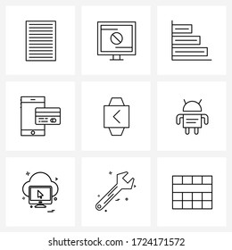 9 Universelle Symbole Pixel perfekte Symbole für Pfeil; Bankwesen; Bildschirm; Online-Banking; Vektorgrafik