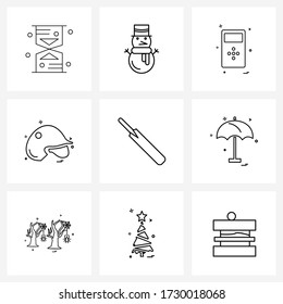 9 Universal Icons Pixel Perfect Symbols of sport; bat; music player; cricket; games Vector Illustration