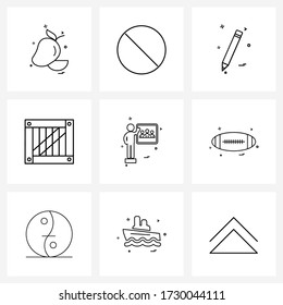 9 Universal Icons Pixel Perfect Symbols of graph; box; forbidden; wooden; education Vector Illustration