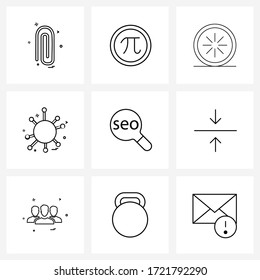 9 Universal Line Icon Pixel Perfect Symbols of seo; engine; loading; internet; networking Vector Illustration