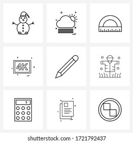 9 Universal Line Icon Pixel Perfect Symbols of write; school; geometry; create; mkv Vector Illustration