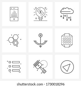 9 Universal Line Icon Pixel Perfect Symbols of beach; shell; investment; shells; cells Vector Illustration
