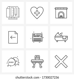 9 Universal Line Icon Pixel Perfect Symbols of web layout; web; chimney; arrow left; file Vector Illustration