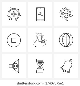 9 Universal Line Icon Pixel Perfect Symbols of avatar; stop; finance; player; win star Vector Illustration