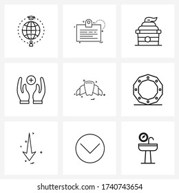 9 Universal Line Icon Pixel Perfect Symbols of meal; food;   secure; hand Vector Illustration