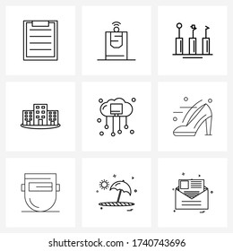 9 Símbolo de línea universal pixel Perfecto Símbolos de computación; torre;  bienes inmuebles; Ilustración del vector dental