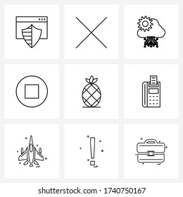 9 Icono de línea universal Pixel Símbolos Perfectos de piña; alimentos; computación en nube; jugador; Ilustración del vector final