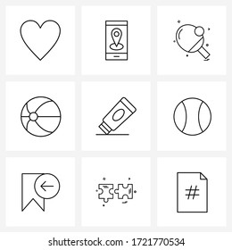 9 Universal Line Icons for Web and Mobile serum; makeup; sports; cosmetic; summer Vector Illustration