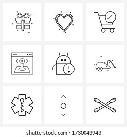 9 Iconos de línea universal para androides web y móviles; juego; desarrollo; ilustración del vector controlador