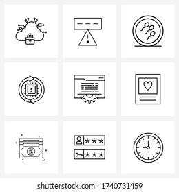 9 Iconos de línea universal para configuración web y móvil; transferencia; médico; transformador; Ilustración de vectores de datos