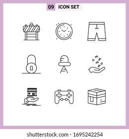 9 Universal Outline Signs Symbols of led; padlock; accessories; circular; shorts Editable Vector Design Elements