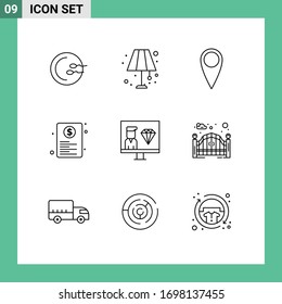 9 Universal Outline Signs Symbols of development; coding; guitar; web; page Editable Vector Design Elements
