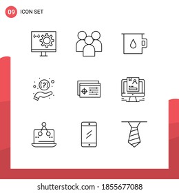 9 Universal Outline Signs Symbols of setting; question; organization; help; pot Editable Vector Design Elements