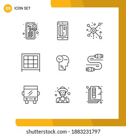 9 Universal Outline Signs Symbols of mind; furniture; digital; cabinet; connection Editable Vector Design Elements