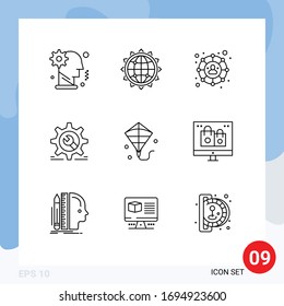 9 Universal Outlines Set for Web and Mobile Applications configuration; wheel; business; cog; social network Editable Vector Design Elements