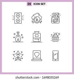 9 Instrumento de conjunto de líneas generales para aplicaciones web y móviles; folk; moneda; clásico; elementos de diseño de vectores editables fotográficos