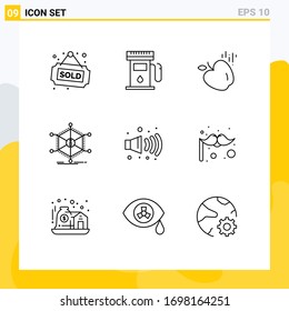 9 Universal Outlines Set for Web and Mobile Applications noise; resources; apple; information; help Editable Vector Design Elements
