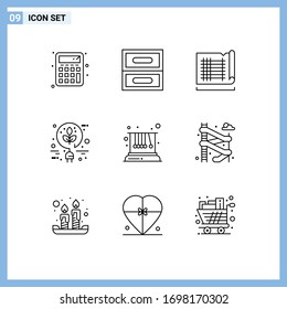 9 Universal Outlines Set for Web and Mobile Applications school; pendulum; house; movement; energy Editable Vector Design Elements