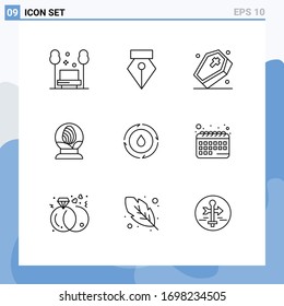 9 Universal Outlines Set for Web and Mobile Applications water; easter; grave; egg; glass Editable Vector Design Elements