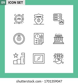 9 Universal Outlines Set for Web and Mobile Applications paper; data; database; bars; plates Editable Vector Design Elements
