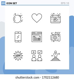 9 Universal Outlines Set for Web and Mobile Applications page; study; autumn; education; mobile Editable Vector Design Elements