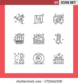 9 Universal Outlines Set for Web and Mobile Applications area; live; camera; broadcasting; image Editable Vector Design Elements