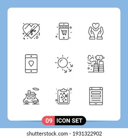 9 Universal Outlines Set for Web and Mobile Applications dry skin; mobile; feelings; love; devices Editable Vector Design Elements