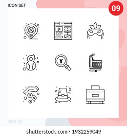 9 Universal Outlines Set for Web and Mobile Applications japanese; yen; costume; woman; female Editable Vector Design Elements