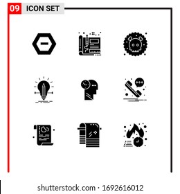 9 Universal Solid Glyph Signs Symbols of pencil; solution; design; creative; waste Editable Vector Design Elements