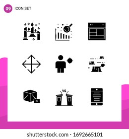 9 Universal Solid Glyph Signs Symbols of location; body; site; avatar; move Editable Vector Design Elements