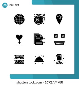 9 Universal Solid Glyph Signs Symbols of document; sharing; location; files; symbol Editable Vector Design Elements