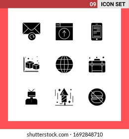 9 Universal Solid Glyph Signs Symbols of global; object; mobile; modeling; arrow Editable Vector Design Elements
