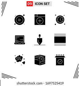 9 Universal Solid Glyph Signs Symbols of tools; gardening; watch; equipment; office Editable Vector Design Elements