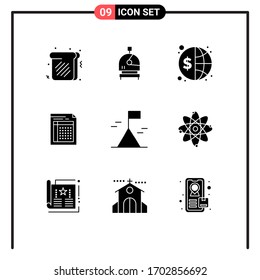 9 Universal Solid Glyph Signs Symbols of paper; form; investment; file; bill Editable Vector Design Elements