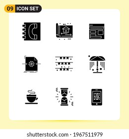 9 Universal Solid Glyph Signs Symbols of document; web; construction; page; business Editable Vector Design Elements