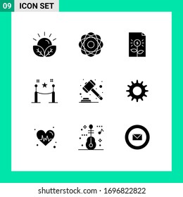 9 Universal Solid Glyphs Set for Web and Mobile Applications paling; barrier rope; orbit; investment; document Editable Vector Design Elements