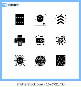 9 Universal Solid Glyphs Set for Web and Mobile Applications fire; flow; up; business; print Editable Vector Design Elements